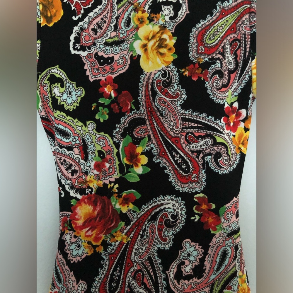 Floral Paisley Midi Dress in Black with Red & Yellow - Picture 3 of 6